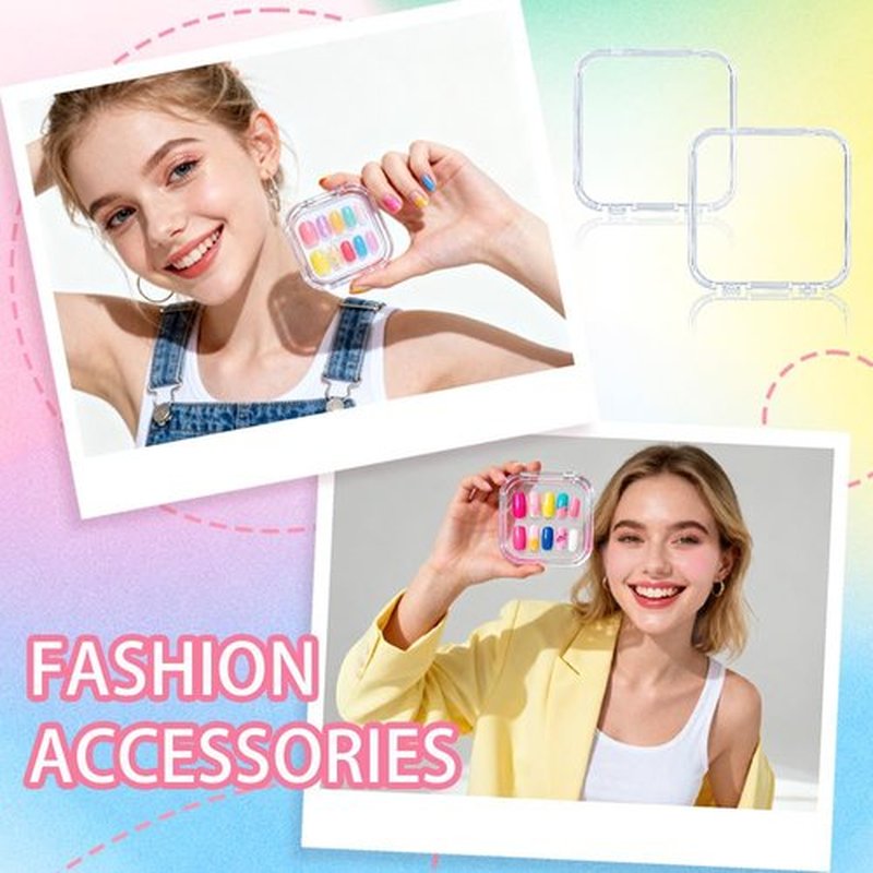 PZSZMIAO 12PCS Press on Nail Storage Box Acrylic Organizer Nail Case Nail Display Case Nail Display Box Artificial False Nail Box with Double Sided Adhesive Nail Tape Suitable for Press on False Nail