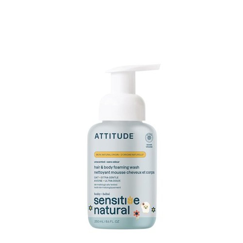 ATTITUDE 2-in-1 Baby Shampoo & Body Wash - EWG Verified, Vegan, Unscented, 8.4 Fl Oz