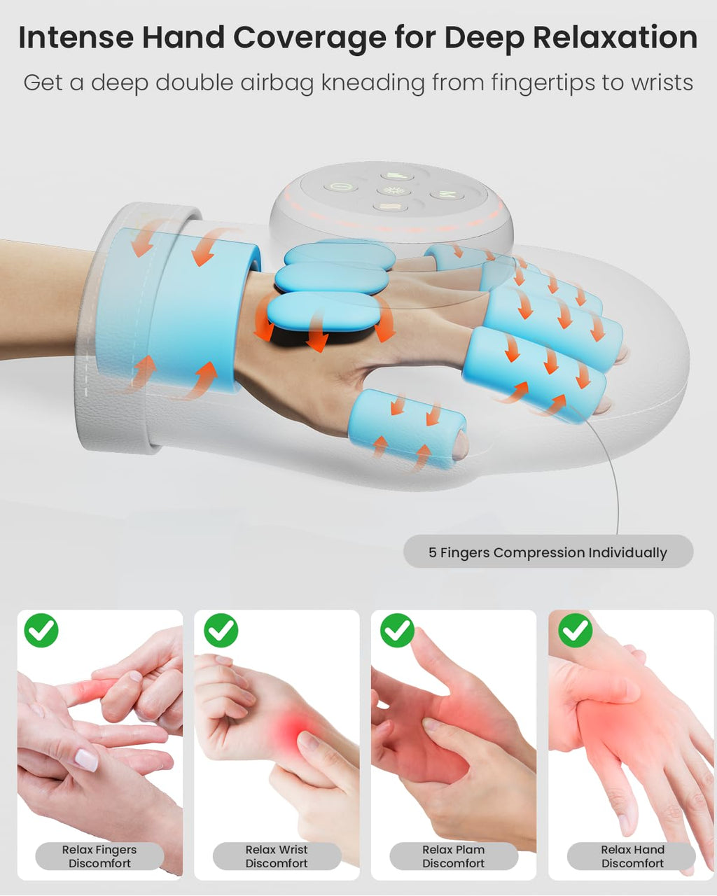 Hand Massager with Heat and Compression for Arthritis & Carpal Tunnel,3 Heat Levels, Full Hand & Wrist Coverage, 5 Intensities, 3 Modes, Cordless for Muscle Relief,Relaxation Gifts for Women Men