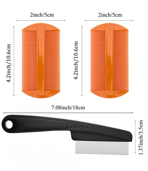 Dandruff Comb | Fine Tooth Stainless Steel Scalp Detox Tool for Lice Removal - Black & Orange