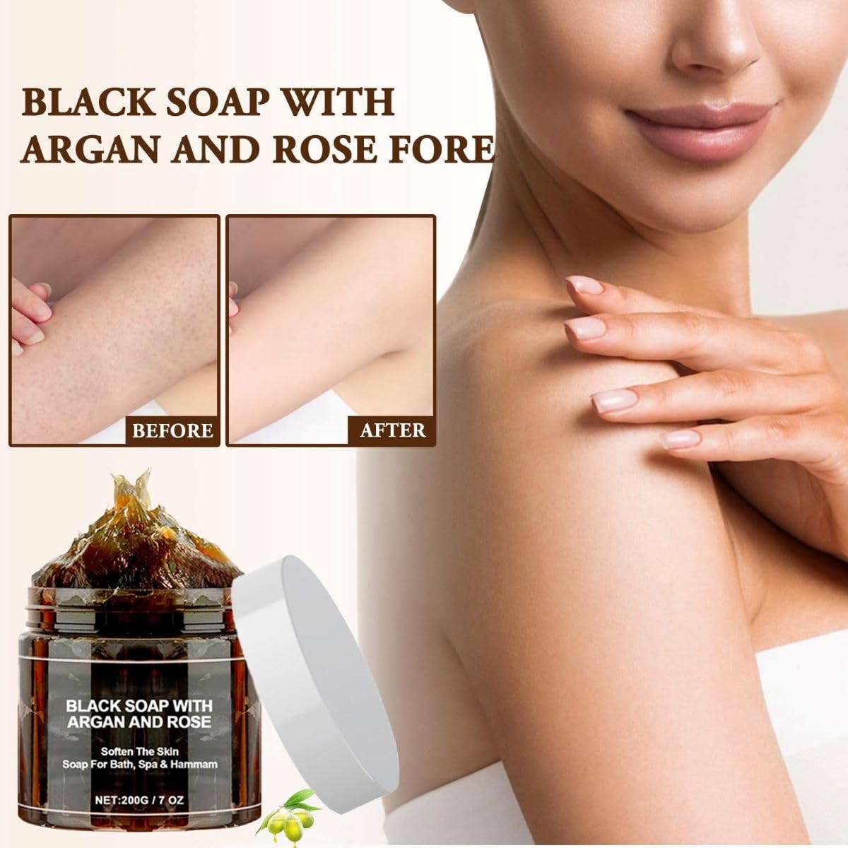Morocco Black Soap With Argan And Rose, Morocco Black Beldi Soaps, Moroccan BlackSoap Hammam, for Exfoliating and Cleansing Moisturizing Skin (2)