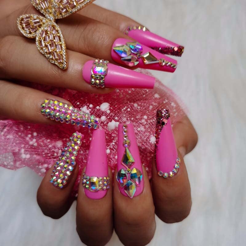 ZYBUXY 24pcs rose press on nails long coffin Fake nails Acrylic Can Be Reused False Nails for Women and Girls