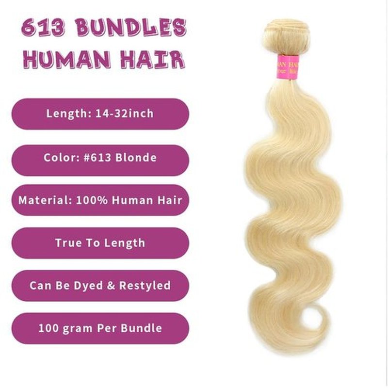20 Inch 613 Bundles Human Hair 1 Bundle Blonde Bundles Human Hair 100% Unprocessed 14A Grade Brazilian Virgin Raw Weave hair 613 Body Wave Bundle Human Hair Extensions for Women