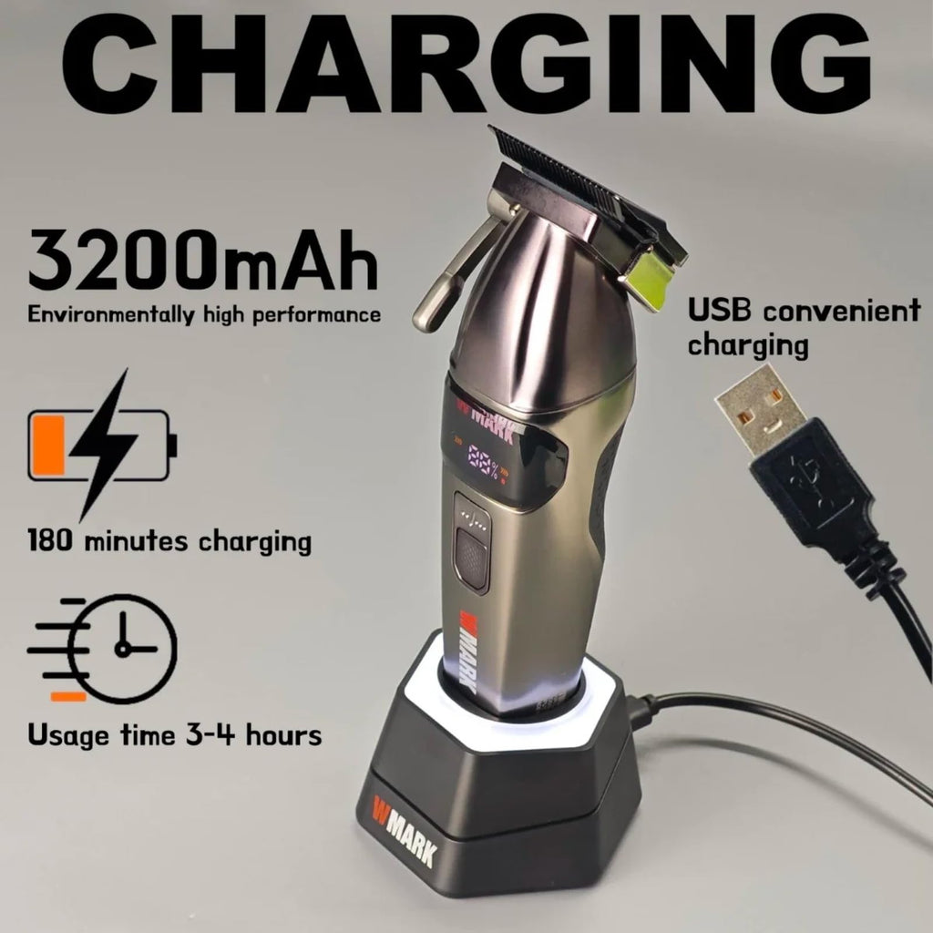 WMARK Hair Clippers for Men Professional Barber Clippers for Hair Cutting Cordless Clippers 5CR DLC Curved Ceramic Fade Blades, 2 Speed 8000/9000RPM, LED Digital Display, USB-C Rechargeable NG-8008