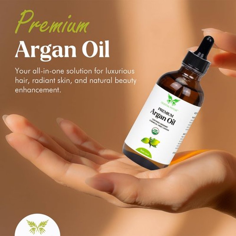 Celestial Psyché USDA Certified Organic Argan Oil (4 Oz) 100% Pure Natural, Chemical-Free, Vegan, Hexane-Free, Healthy Hair Growth, Scalp Care, Skin Hydration, Natural Beauty Enhancement