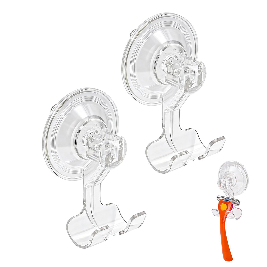 Piszvbej 2 Pack Razor Holder Compatible with Billie, Shower Razor Holder for Wall, Powerful Suction Cup Shower Hooks, Damage-Free Wall Hooks, Removable, Easy to Install and Reuse, Clear