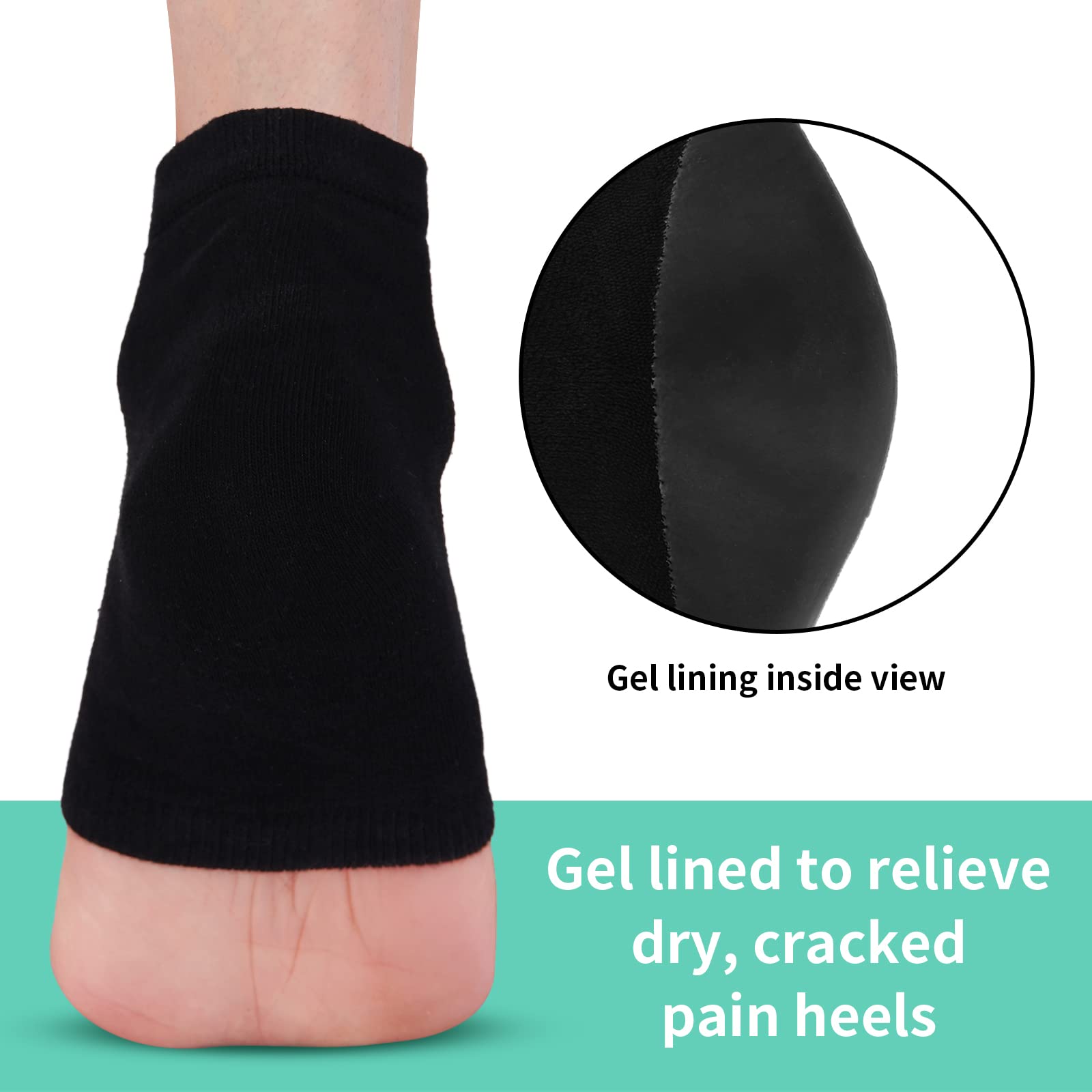 Vaincre Gel Moisturizing Heel Socks for Dry Cracked Feet Women, 4 Pairs Foot Care Spa Moisture Toeless Socks for Cracked Heel Repair Treatment Overnight (Regular)