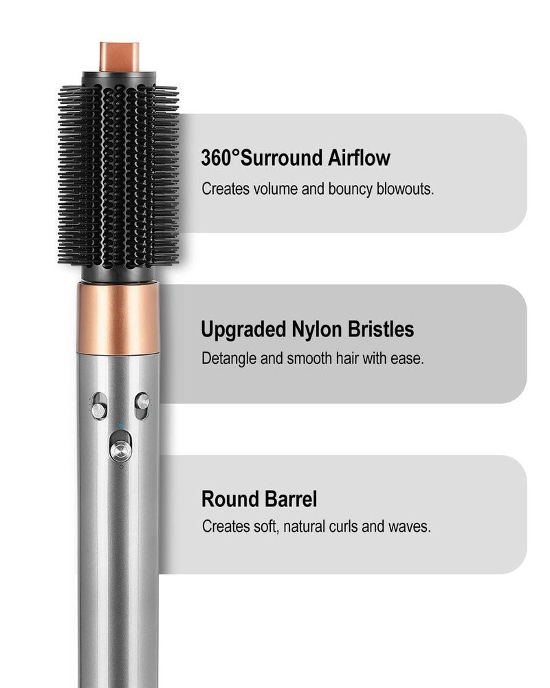 Upgraded Round Volumizing Brush Attachment Compatible with Dyson Airwrap Multi-Styler, Reduced frizz for Voluminous Bouncy Style, fits HS01 HS05 i.d. Copper