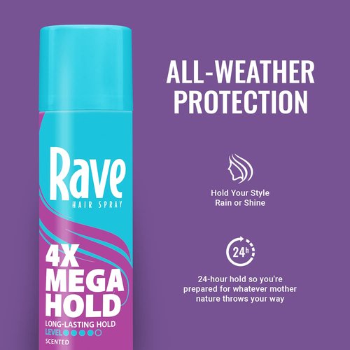 Rave 4X Mega Long-Lasting Hair Spray - Firm Hold, Heat Protection & Shine | ClimaShield for Humidity Control