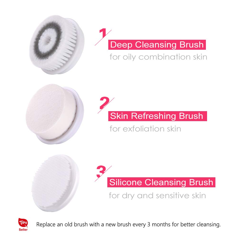 TOUCHBeauty Facial Cleansing & Exfoliator Brush Set with Travel Case 3 Professional Cleansing Brush Heads for Oil/Sensitive/Combination Skin |Waterproof, Dual Speed