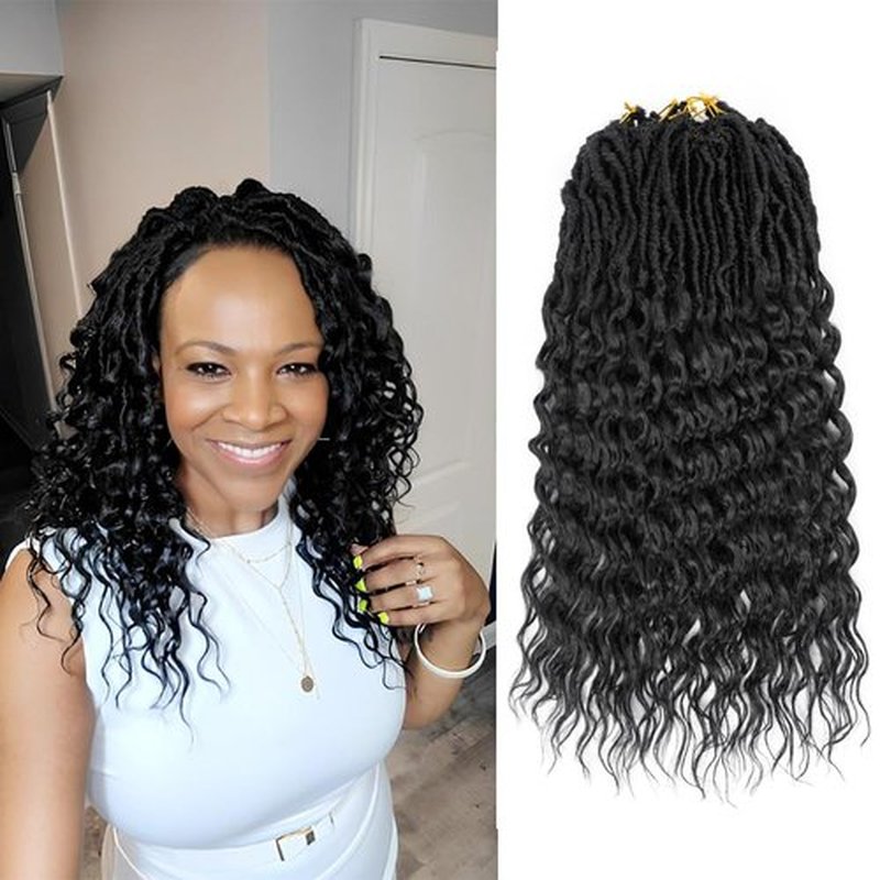 DoeSeor 12 Inch Goddess Locs Crochet Hair 8 Packs New Soft Faux Locs Crochet Braids Deep Wave Pre Looped Hair Extensions for Black Women(1B/8PCS/12inch)