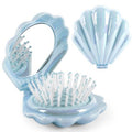 Maji Mama Metallic Shinning Finish Foldable Travel Hair Brushes with Mirror Shell Shape Portable Folding Pocket Hairbrush Mini Hair Comb Purse Compact Size Hair Massager (Blue)