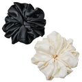 JGQUR Oversized Satin Scrunchies for Women - 2 Pack Extra Large Hair Ties Accessories, Big Silk-Like Ponytail Holders, No-Damage Elastic Bands for Thick Curly Hair, Black Beige