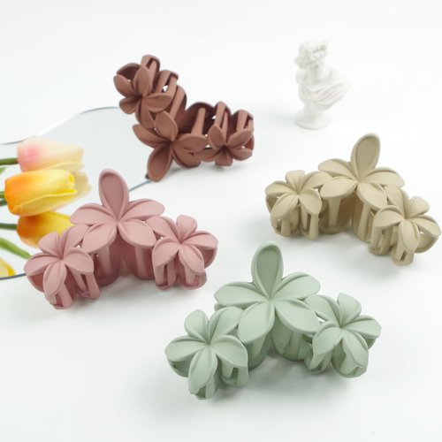 Large Flower Hair Clips for Women, Flower Hair Claw Clips for Thick Hair, Nonslip Hawaiian Hair clips, Cute Jaw Clips, Hair Accessories (dusty pink, light brown, light green, brick red)