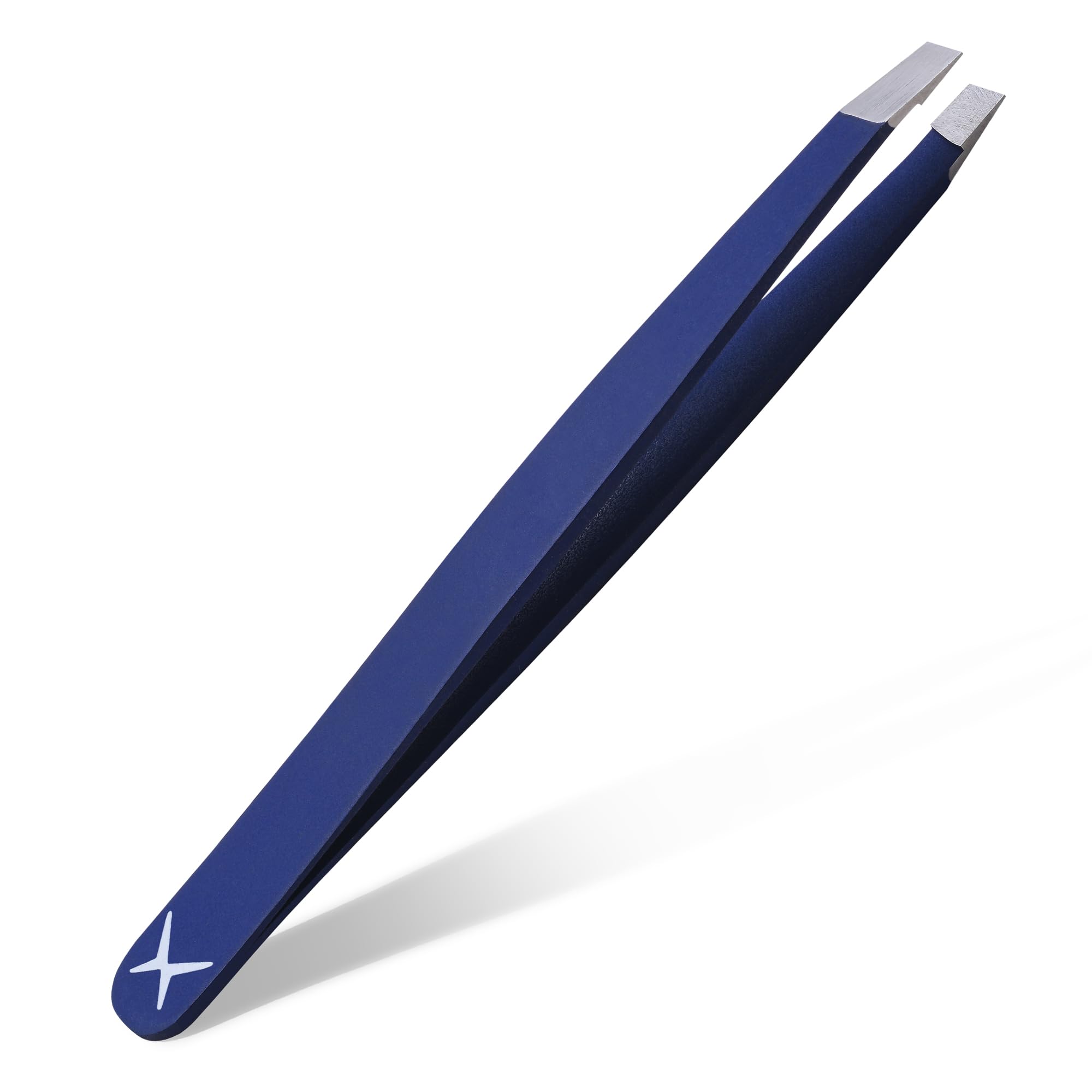 Slanted Stainless Steel Tweezers for Men & Women - Precision Eyebrow Tweezers for Facial Hairs, Strong Grip, Fine Tip, Professional Tweezer for Plucking & Grooming (Midnight Blue)