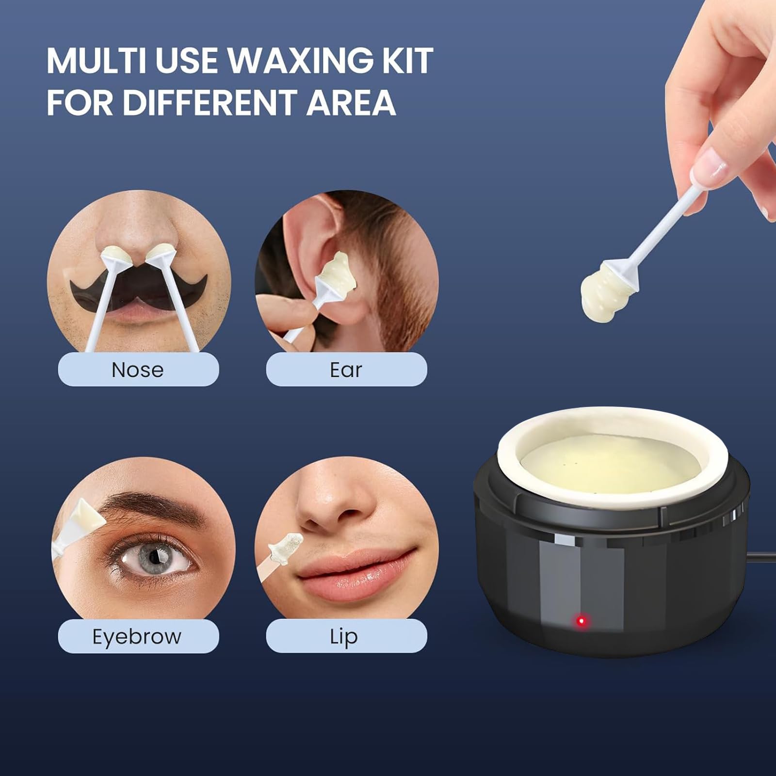 FONESO Men Nose Ear Hair Removal Wax Kit, Professional Home Wax Warmer with Silicone Bowl, 100g Wax Beads and 10 Applicator Sticks, Fast Heat Nose Wax Kit for Men & Women