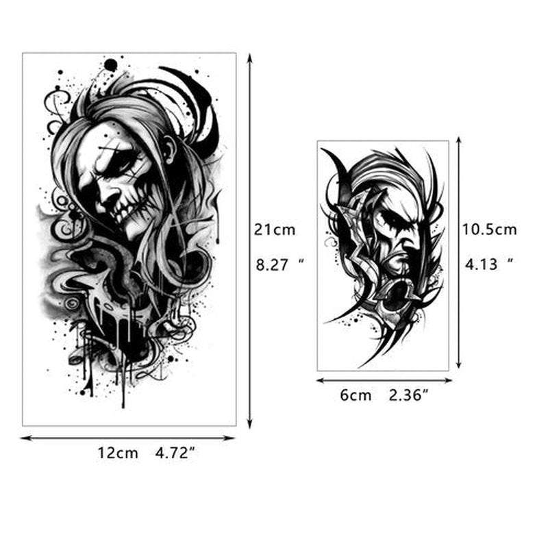 72 Sheets Temporary Tattoos for Men Women Adults - Black 3D Realistic Scary Animals Skulls Scars, Fake Tattoos Set for Halloween Cosplay Arm Sleeve Neck, Waterproof Long-Lasting Body Tattoo Sticker