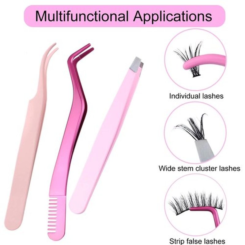 Lash Applicator Tool 3 Pcs Lash Cluster Applicator Tool Lash Tweezers for Eyelash Clusters False Eyelash Tool Applicator Eyelash Tweezers for Extensions Cluster Lash Tweezers Set