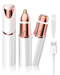 Facial Hair Remover and Eyebrow Trimmer - 2 in 1 Facial Hair Removal Epilators for Women - Rechargeable Travel Face Hair Razor Bikini Shaver for Face Peach Fuzz Lips Chin Armpit Body (White)