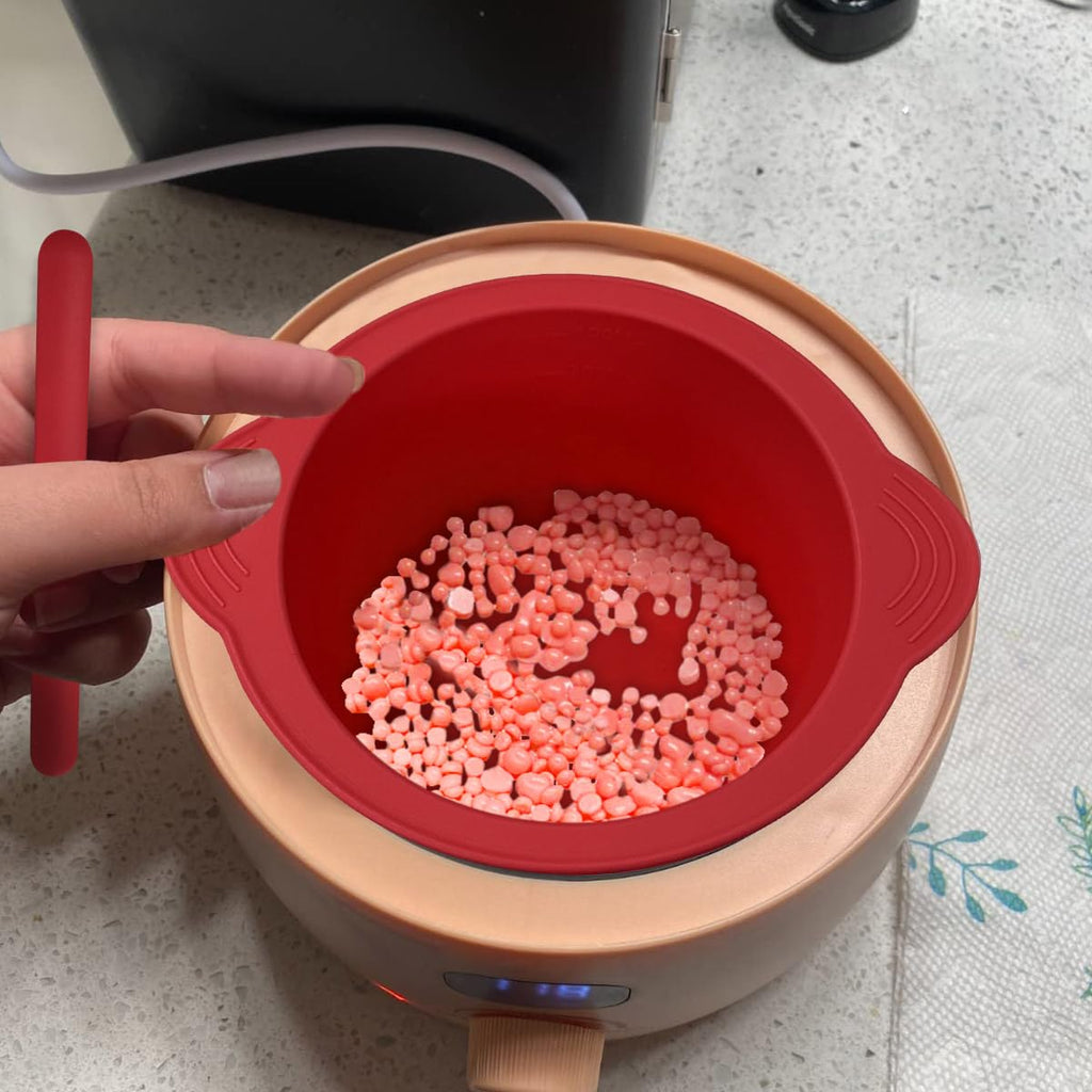 Silicone Wax Bowl with Replacement Liner for Hair Removal, Non-Stick Wax Pot with Spatula Sticks (Red)