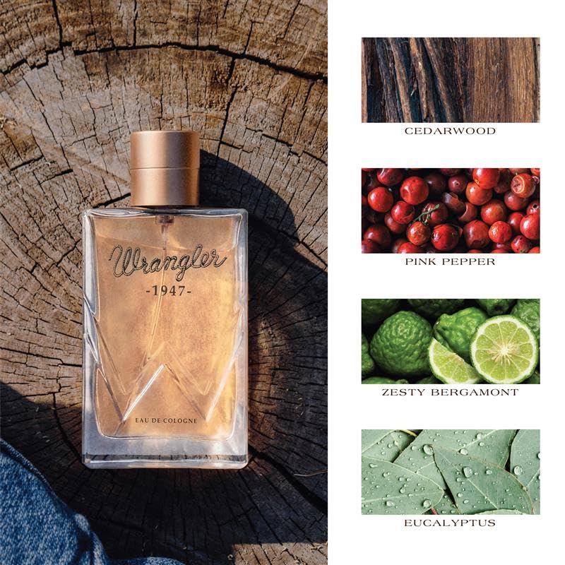 Wrangler 1947 Cologne for Men - Fresh Cedarwood & Amber Fragrance | 2.5oz Masculine Scent