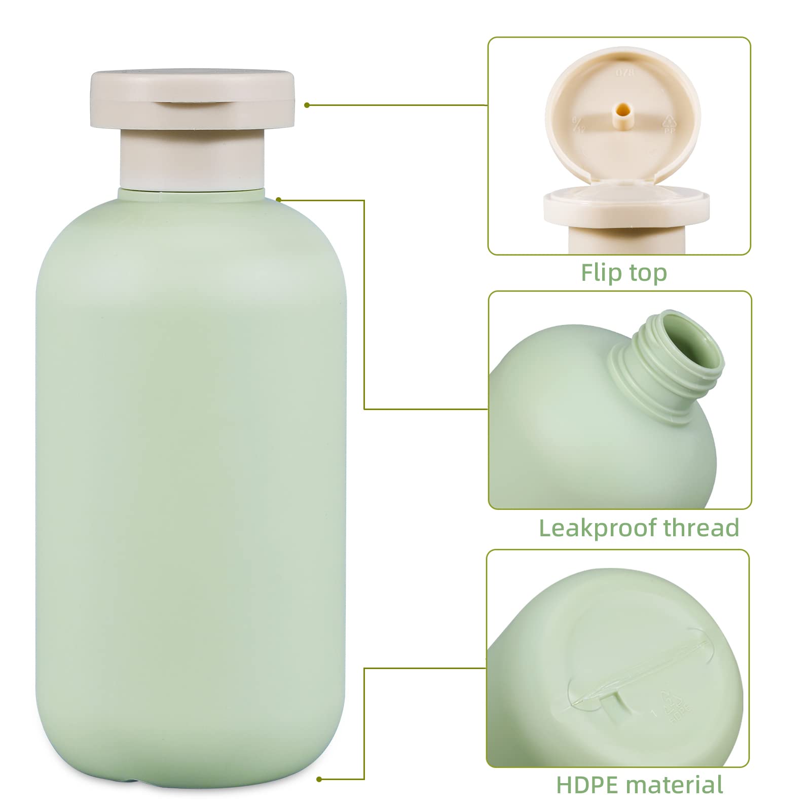 UMETASS 6.8oz Squeeze Bottles with Flip Cap, Refillable Plastic Travel Bottles for Creams, Lotion, Shampoo, Conditioner (2 Pcs)