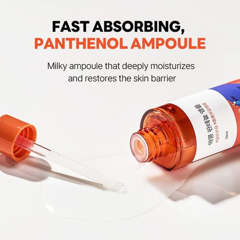 ROUND LAB Soybean Panthenol Ampoule 1.69 Fl Oz, Deep Hydration Serum with Nano Niosome Panthenol, and Ceramides for Skin Barrier Strengthening and Non Sticky Moisture Retention, Korean Skincare