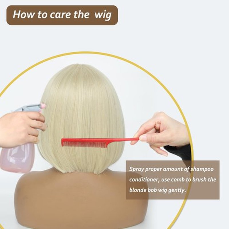 Blonde Bob Wig for Women 12 Inch Straight Blonde Wigs Middle Part Heat Resistant Synthetic Wig