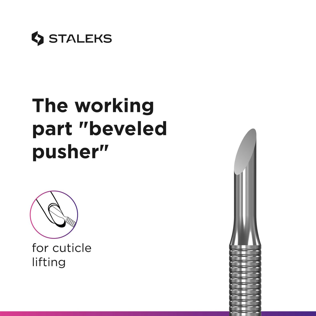 Staleks Pro Manicure Pusher Expert 90 Type 3 – Beveled & Cleaner Ends – Stainless Steel – Non-Slip Handle
