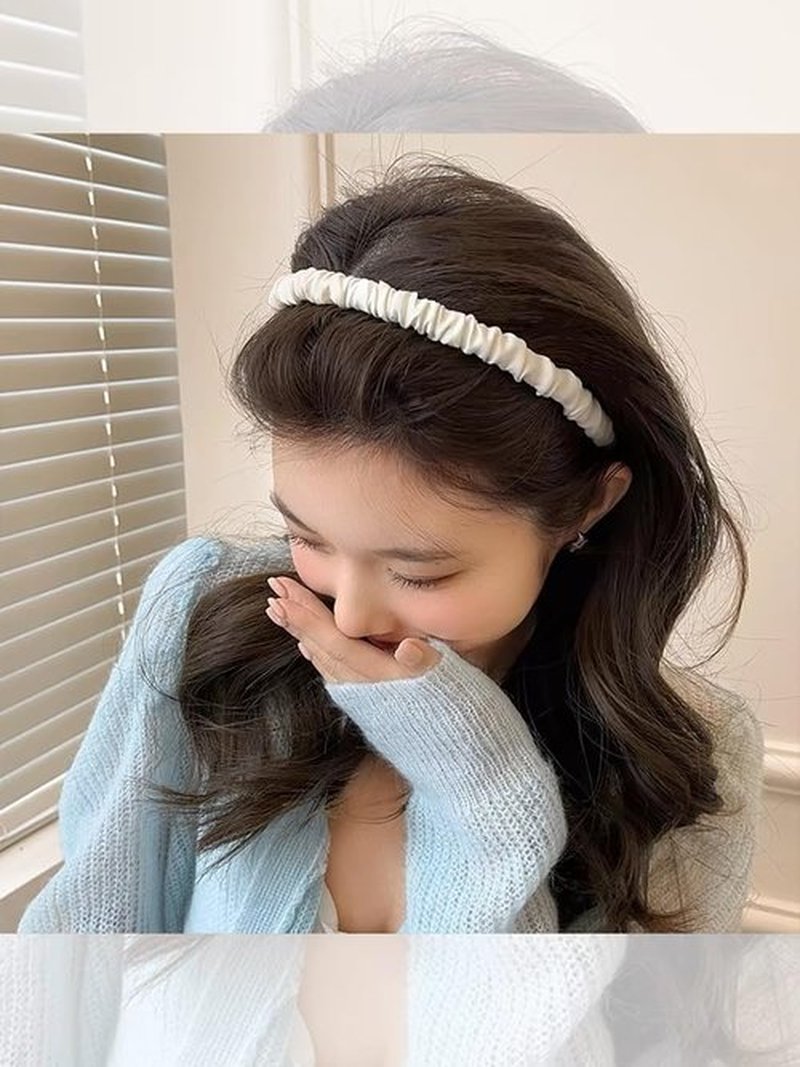 Agirlvct Cute Headbands for Women,Non Slip Flower Headband,Fashion Pearl Headbands,Twisted Headband,Different Designs White Solid Head Bands Set Hair Accessories Gift for Girls Kids(7 Pack Yellow)