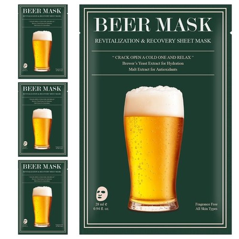 Beer Mask Bachelor Party Pack – 4 Beer Inspired Sheet Masks for Men, Funny Groomsmen Gift, Bachelor Party Favors, Men’s Hydrating Face Mask