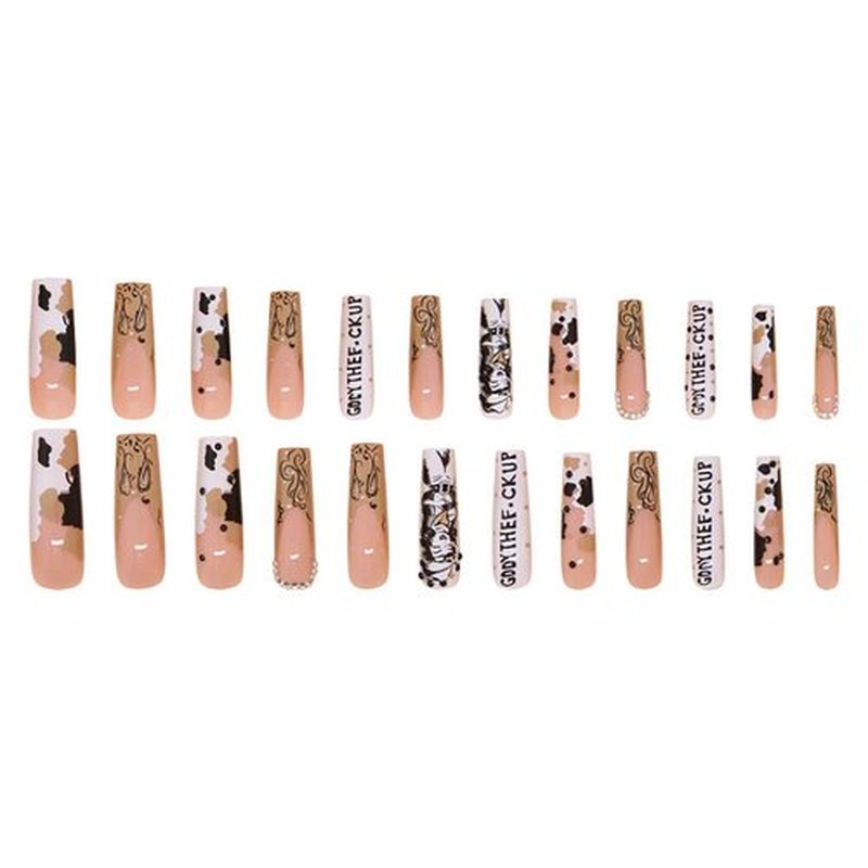Rilafuvu XXL Press on Nails Extra Long Fake Nails Ombre Cow color Nails press ons Glue on Nail Acrylic Nail Glossy Coffin False Nails for Women 24Pcs (cowboy long square nails)