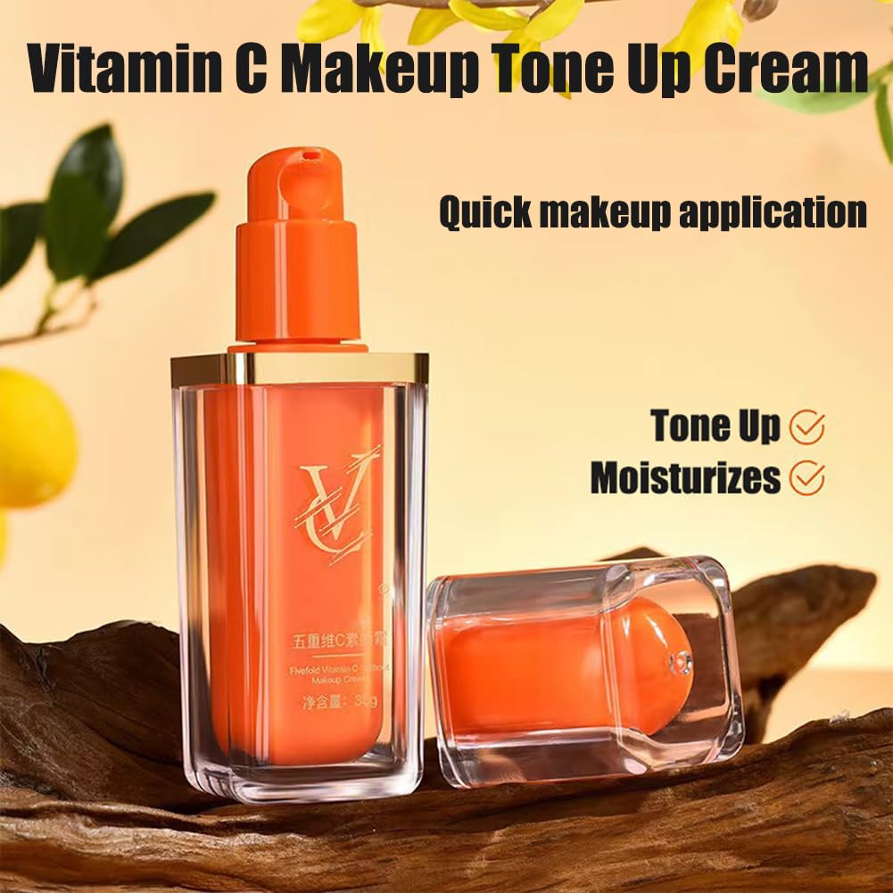Japanese Vitamin C Makeup Tone Up Cream, 5 in 1 VC Moisturizing Brightening Concealer, Face Moisturizer Cream for All Skin Type, Long-Lasting Hydrating, Quick Makeup, Radiant Skin (1)