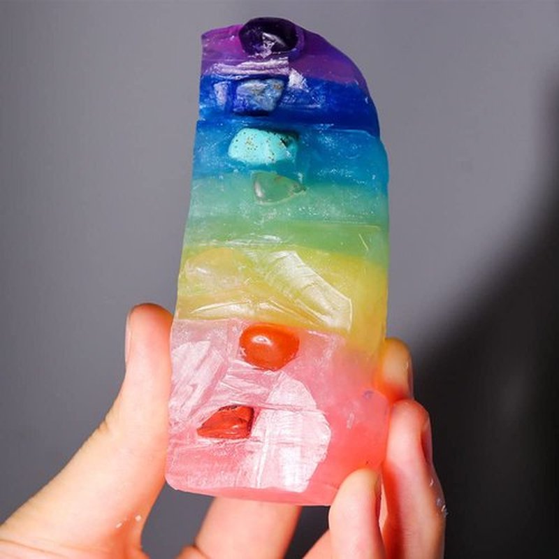 Crystal Chakra Soap Rock - Healing Crystals Gemstone Bar with Jasmine Essential Oil - Handmade Aromatherapy Skincare - Moisturizing Spiritual Gift for Women and Men