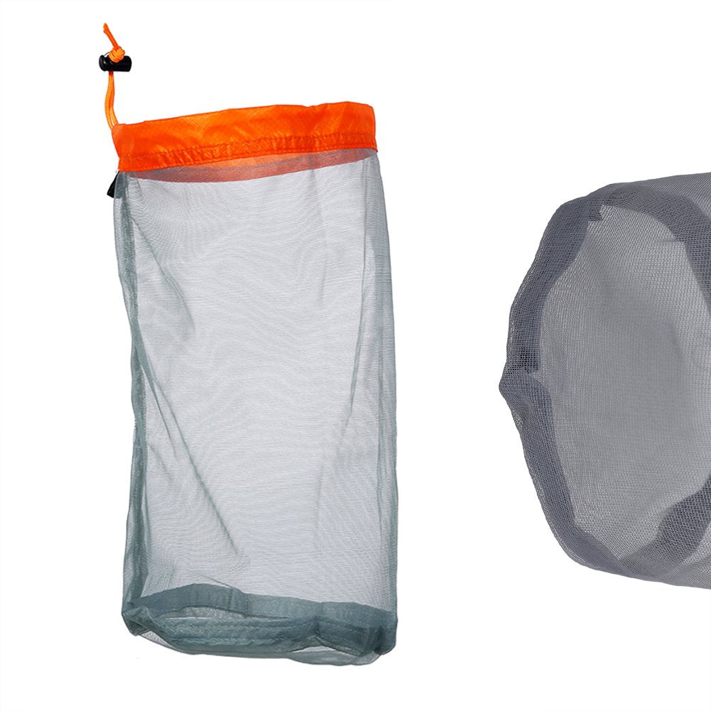 FILFEEL Mesh Stuff Sack Light Weight Nylon Mesh Drawstring Storage Bag for Travelling Hiking Camping Stuff Storage(Orange M)