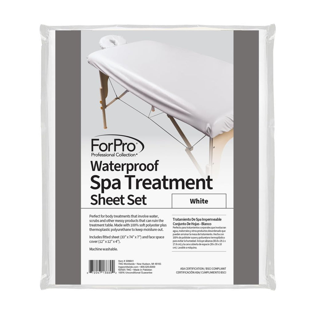 ForPro Professional Collection Waterproof Massage Table Cover, Protective Spa Treatment Sheet Set for Massage Tables, Machine Washable, Includes Massage Fitted Sheet and Face Rest Cover, White