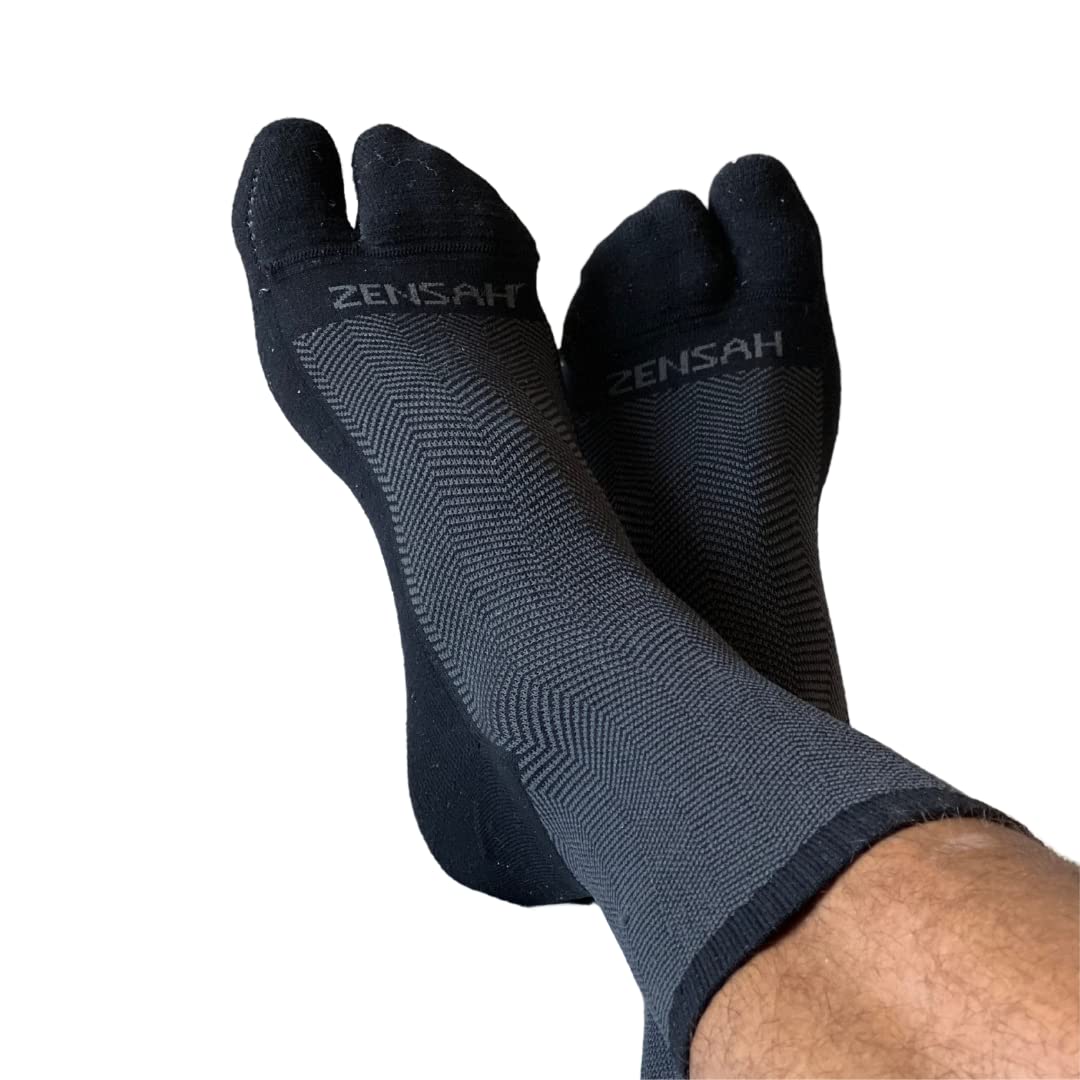 Zensah Bunion Ease Corrector Relief Sock - Toe Separator Design (2 Pairs - Black/Grey, Large)