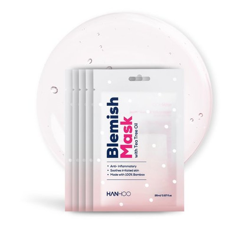 HANHOO Blemish Mask – 5 Pack Facial Sheet Masks with Tea Tree, Centella & Hyaluronic Acid, Refreshing & Hydrating Skincare, Lightweight & Soothing Korean Beauty Mask