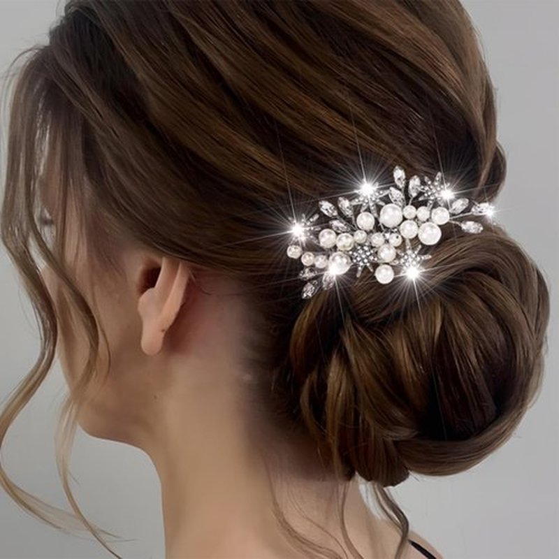 Asooll Pearl Bridal Hair Comb Silver rhinestone Hair Pieces Sparkle Wedding Hair Accessories for Women