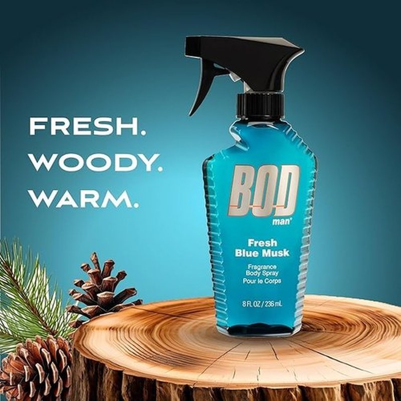 Parfums de Coeur Bod Man Fresh Blue Musk Body Spray - Invigorating 8 oz Fragrance for Men