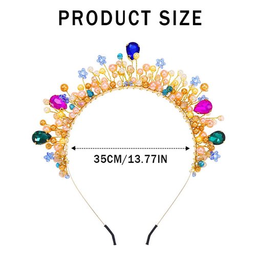 Kesvb Rhinestone Headband Colourful Pearl Crown Headpiece Flower Wedding Bridal Jewelry Hair Accessories for Women
