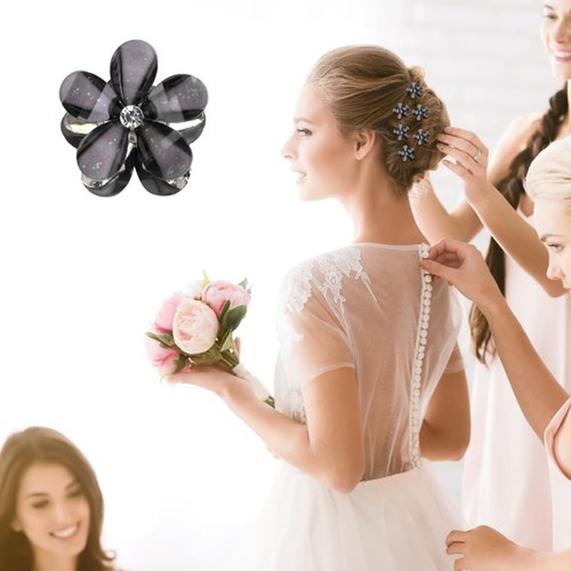 20 PCS Small Flower Crystal Hair Clips for Women Cute Mini Tiny Little Sparkling Metal Flower Sweet Artificial Bangs Hair Claw Clip Decorative Cute Hair Party Accessories for Women Girls Gift (Black)