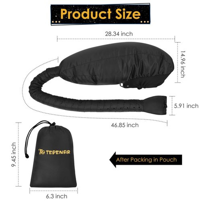 TEPENAR Hair Dryer Bonnet Attachment: Upgraded Extra Large Hooded Dryer Adjustable Hair Dryer Caps - Easy to Use for Natural Curly Textured Hair Care Styling Fast Drying - Black