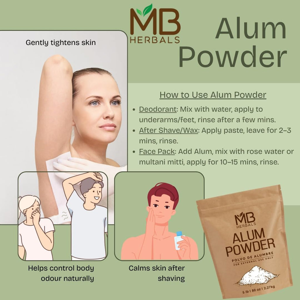 MB Herbals Alum Powder 8 oz / 0.5 lb / 227g | Deodorant | After Shave | Leather Fabric and Paper Mordant | Do Not Ingest | External Use Only