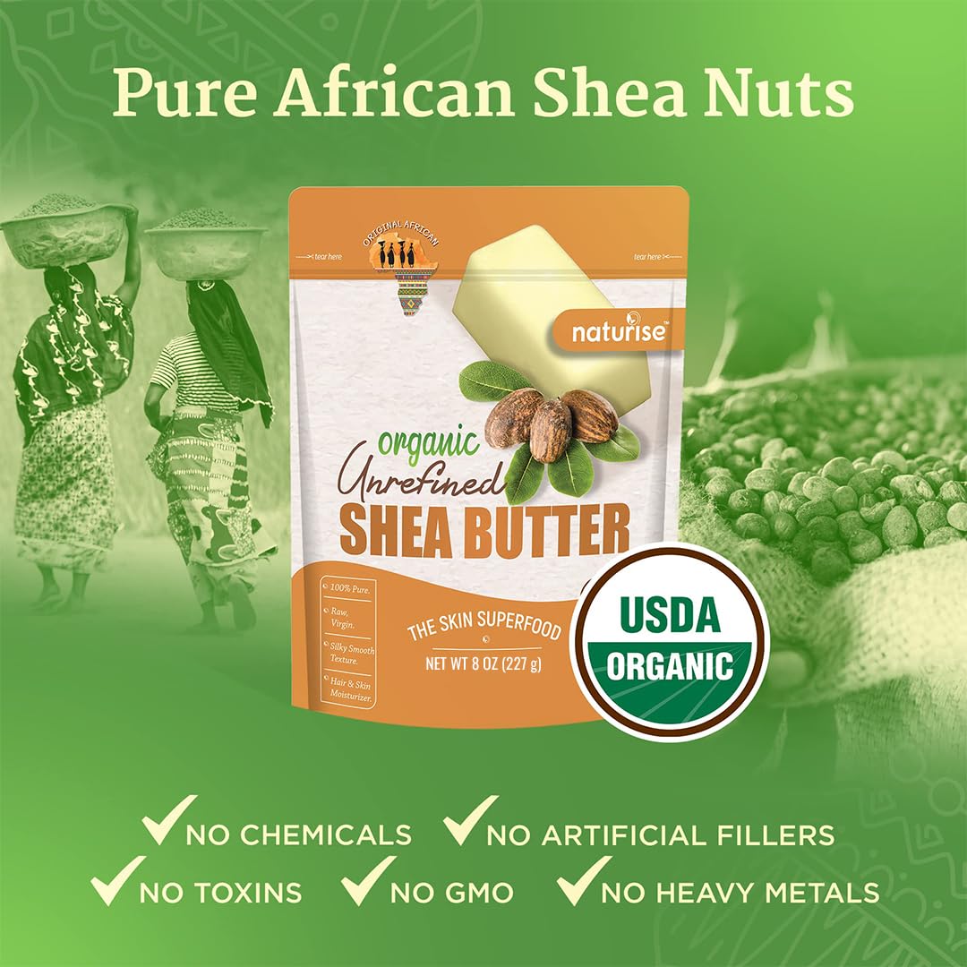 Naturise - African Shea Butter Raw Organic, Pure Shea Butter Raw Organic for Skin and Hair, Shea African Butter Skin Moisturizer, Raw Shea Butter Without Artificial Fillers & GMOs, 8 oz
