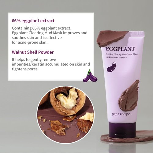 Papa Recipe Eggplant Clearing Mud Cream Mask - Deep Pore Purifying & Hydrating | Gentle Exfoliating Clay Mask for Sensitive Skin