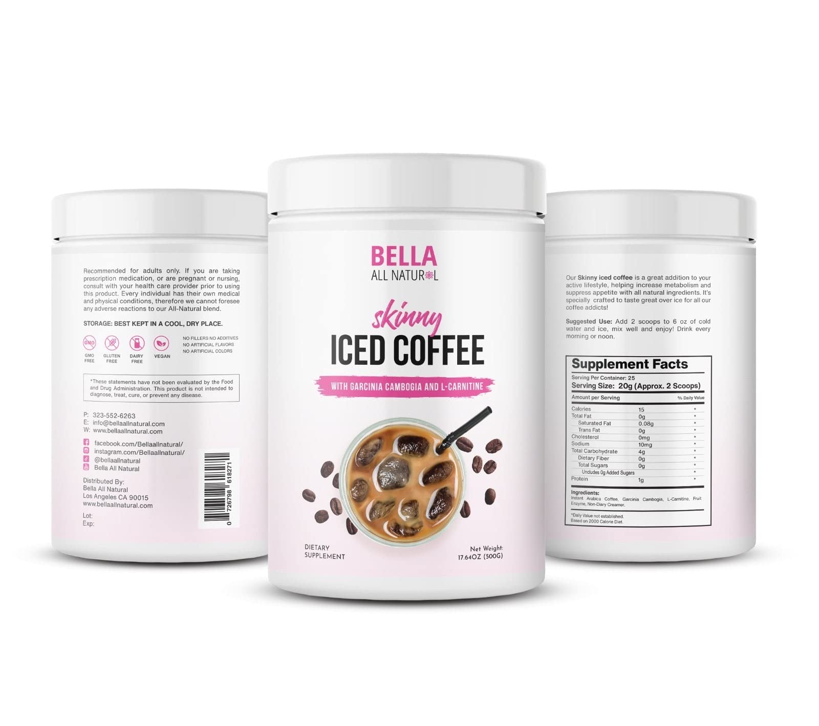 Bella All Natural Skinny Iced Coffee - Good Taste 500 Grams 17.637 Ounce