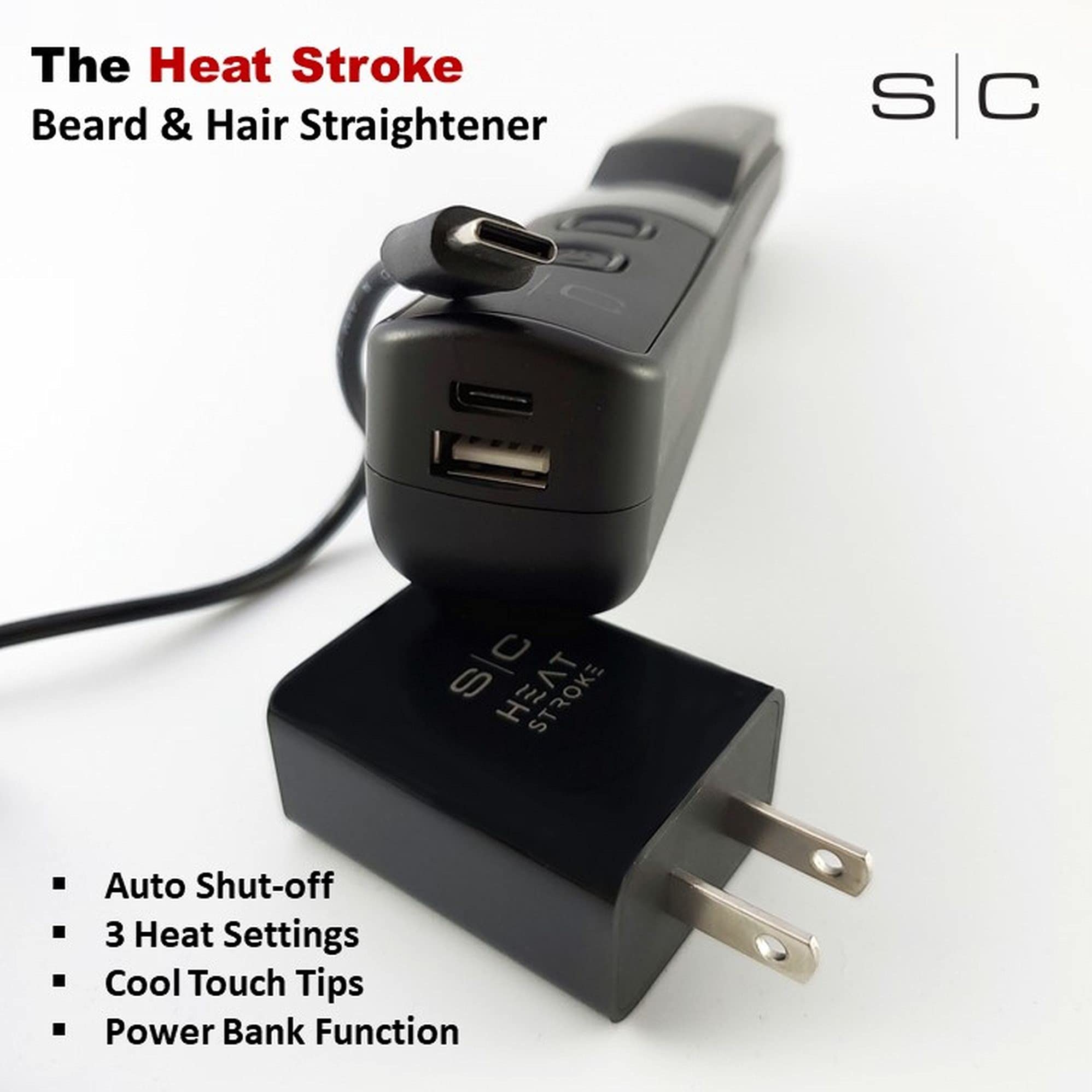 StyleCraft Heat Stroke Cordless Beard & Styling Hot Brush, Cool Touch Tips Anti-Scold, Hair Straightener, Black