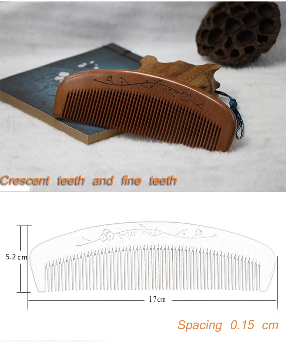 AKOAK 1 Pack Peach Comb, Wooden Fine Tooth Comb, Anti-static Hand Carved Pattern Pocket Size Travel Beard Comb, Hair Massage Tool Care Accessories, Suitable for Women, Men, Children