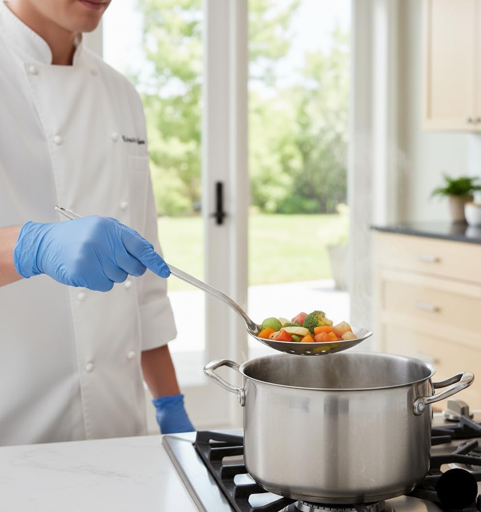 BNAZIND Chef Kunz Perforated Spoon | 9 Inch Silver 18/10 Stainless Steel Plating, Basting, Quenelle, Plating Spoon for Draining and Serving, Dishwasher Safe (Perforated)